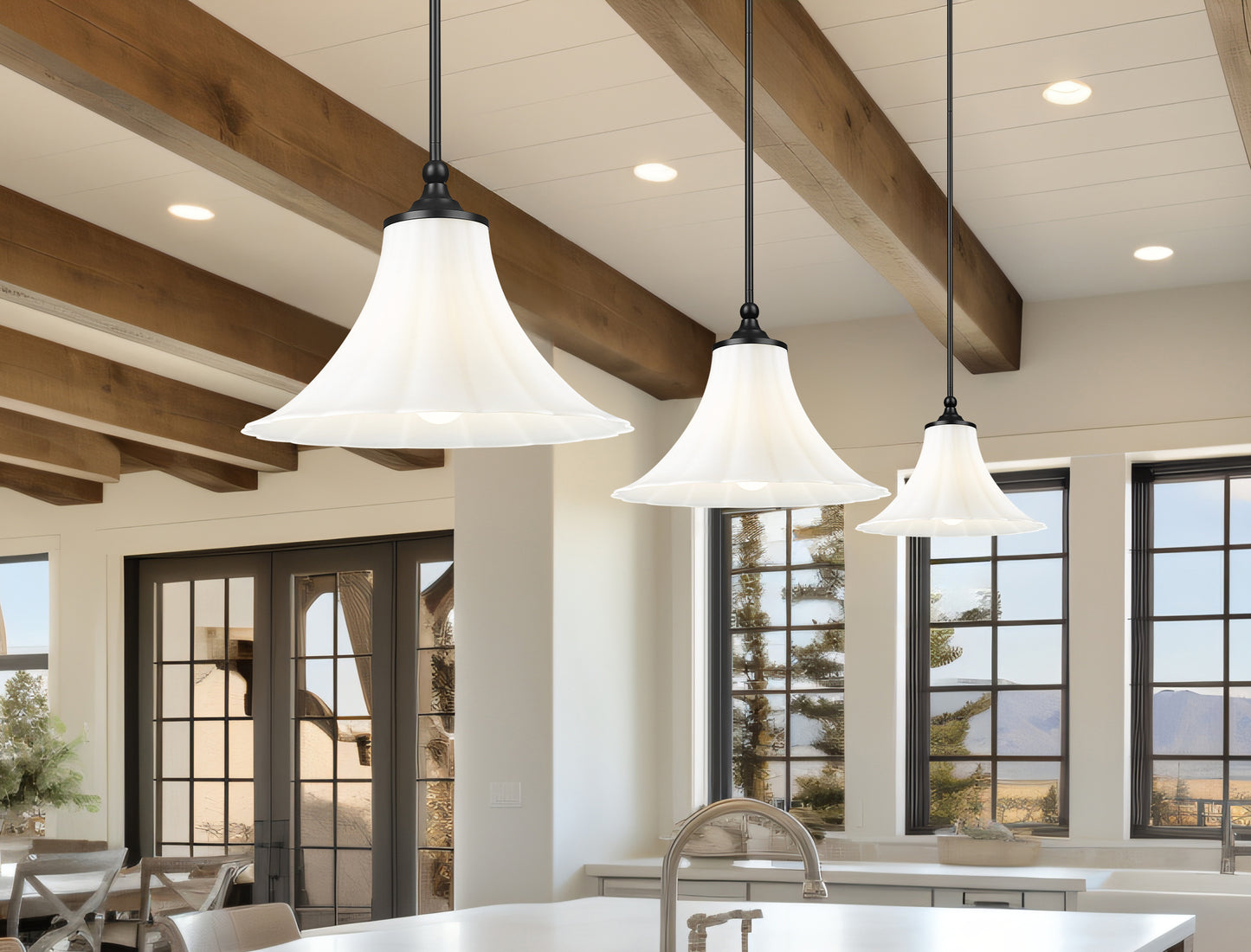 1958P16-MB - Fleur 1 Light 16" Pendant - Matte Black