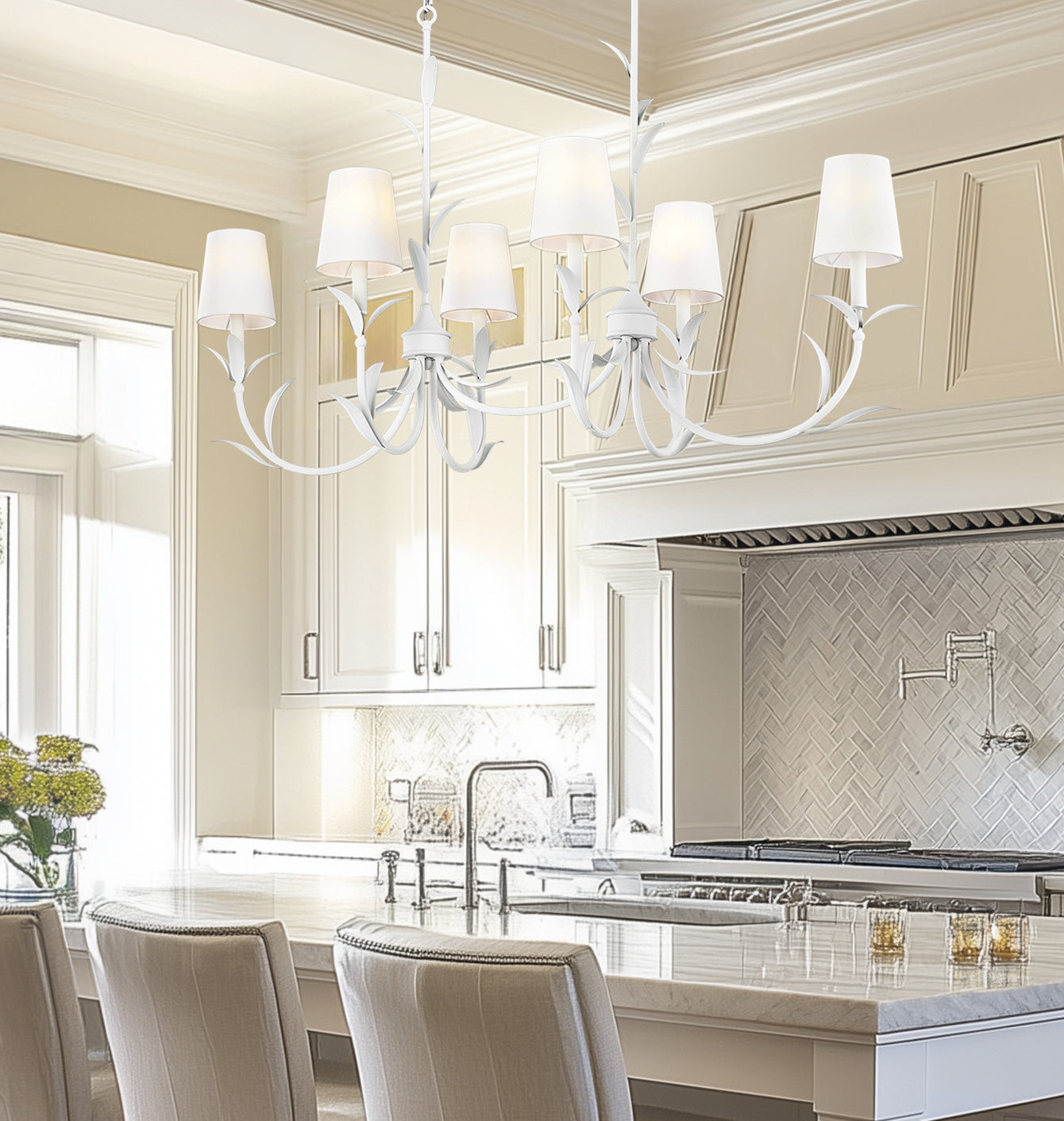 830-44L-TXWH - Aslin 6 Light Linear 44" Chandelier - Textured White