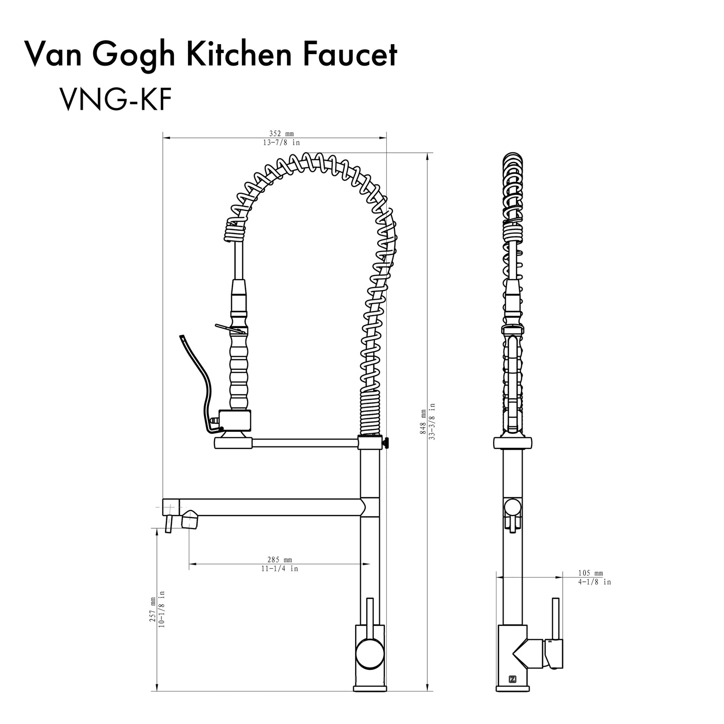 VNG-KF-MB - Van Gogh Pull Down Spring Kitchen Faucet with Pot Filler in Matte Black