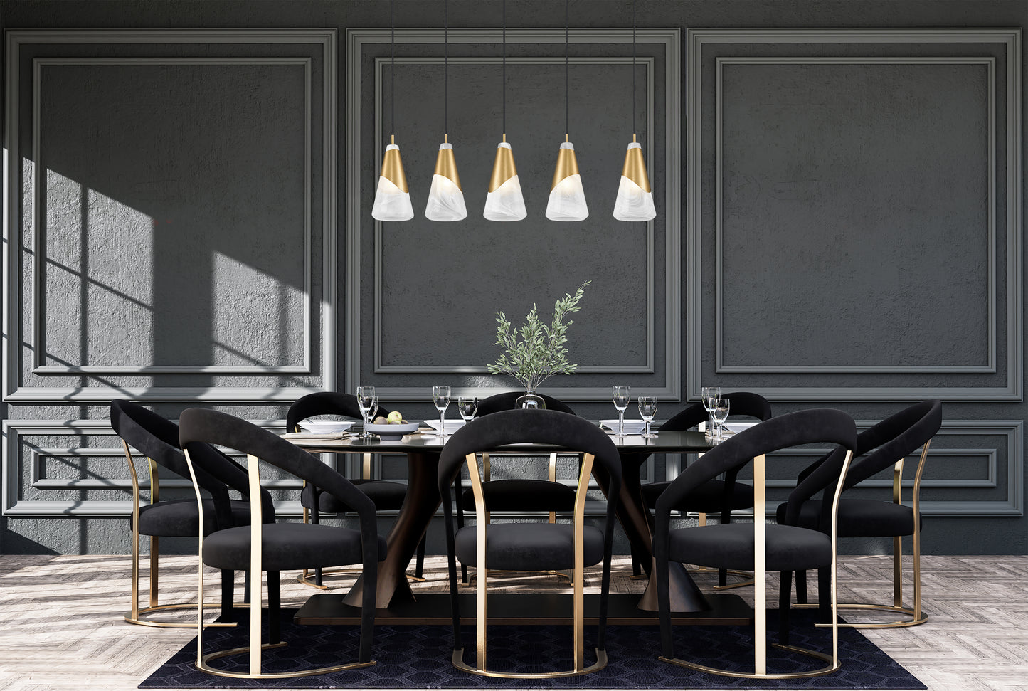 828P6-5L-MGLD - Aimie 5 Light Linear 42" Chandelier - Modern Gold