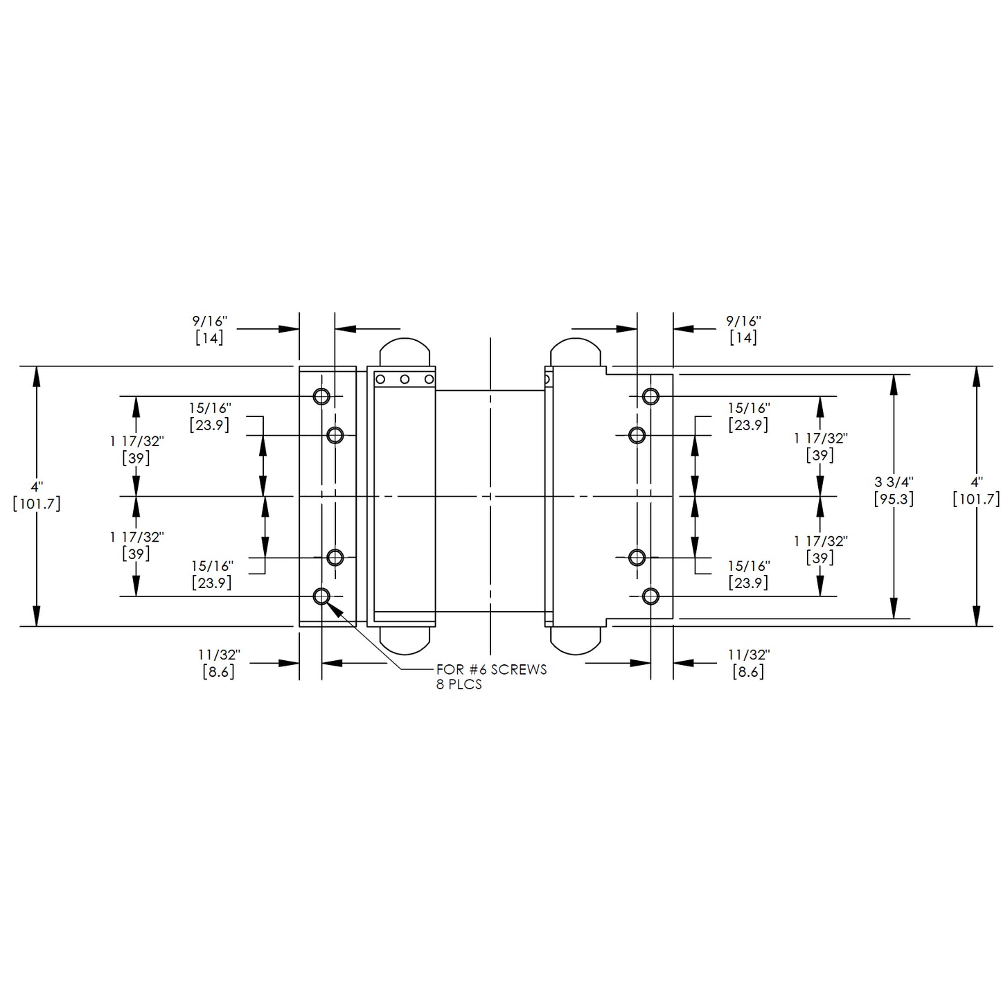 1303 - 4" Full Surface Double Acting Spring Hinge - 7/8" to 1-1/8" Door - Satin Chrome