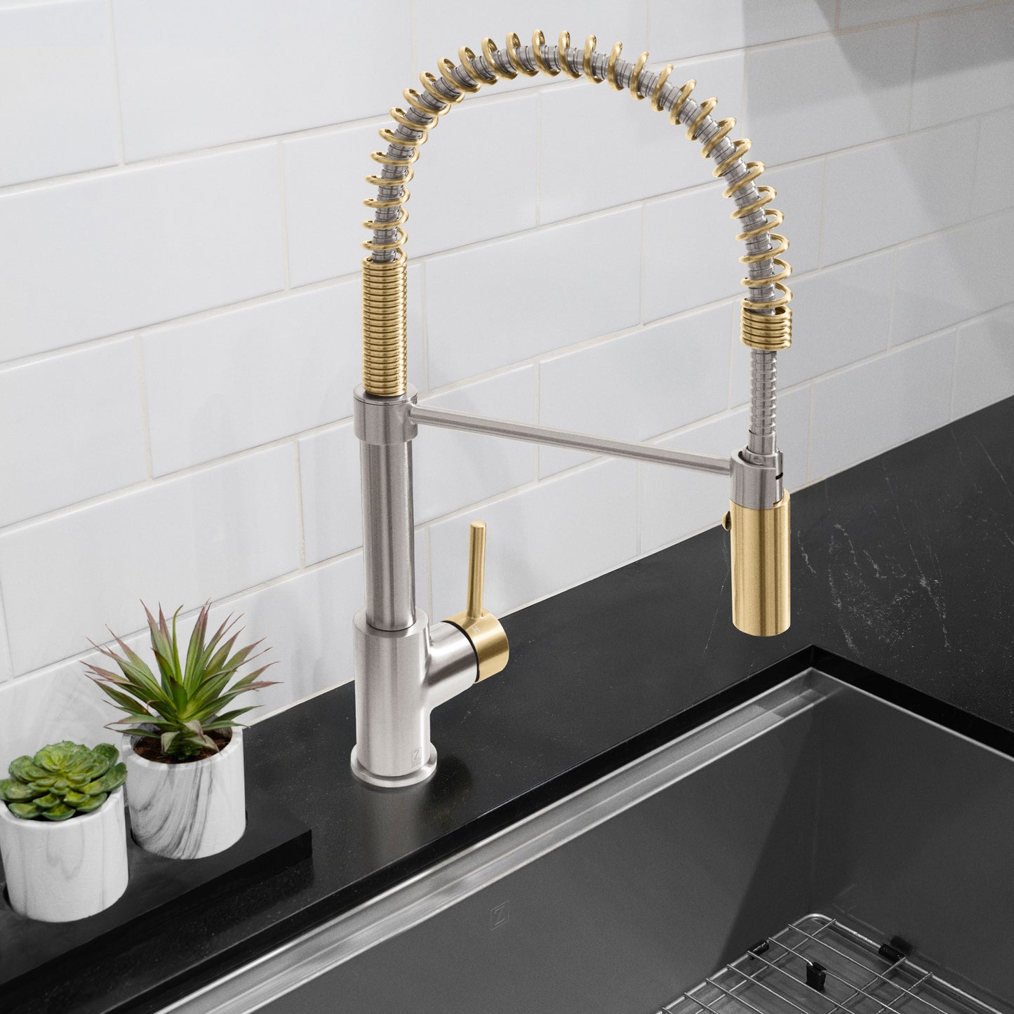 SRA-KF-ZBNCB - Autograph Edition Sierra Pull Down Spring Single Handle Kitchen Faucet in Brushed Nickel and Champagne Bronze