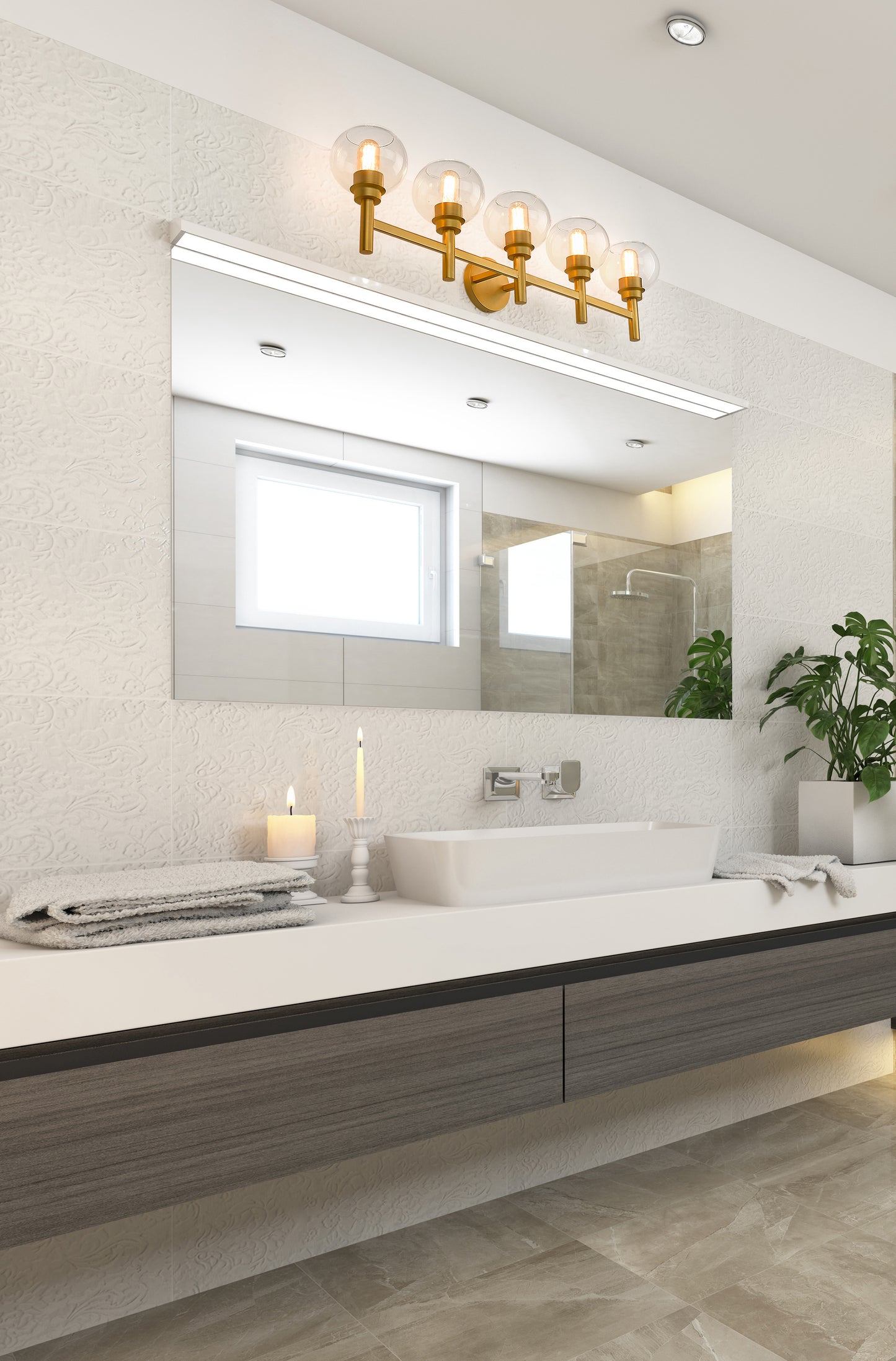 7502-5V-BG - Sutton 5 Light 40" Vanity - Brushed Gold