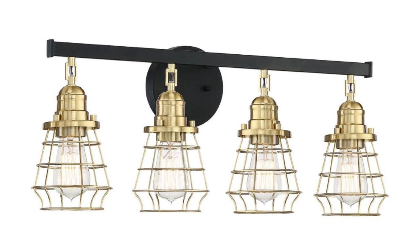 50604-FBSB - Thatcher 4 Light 26" Wide Vanity Light - Flat Black / Satin Brass