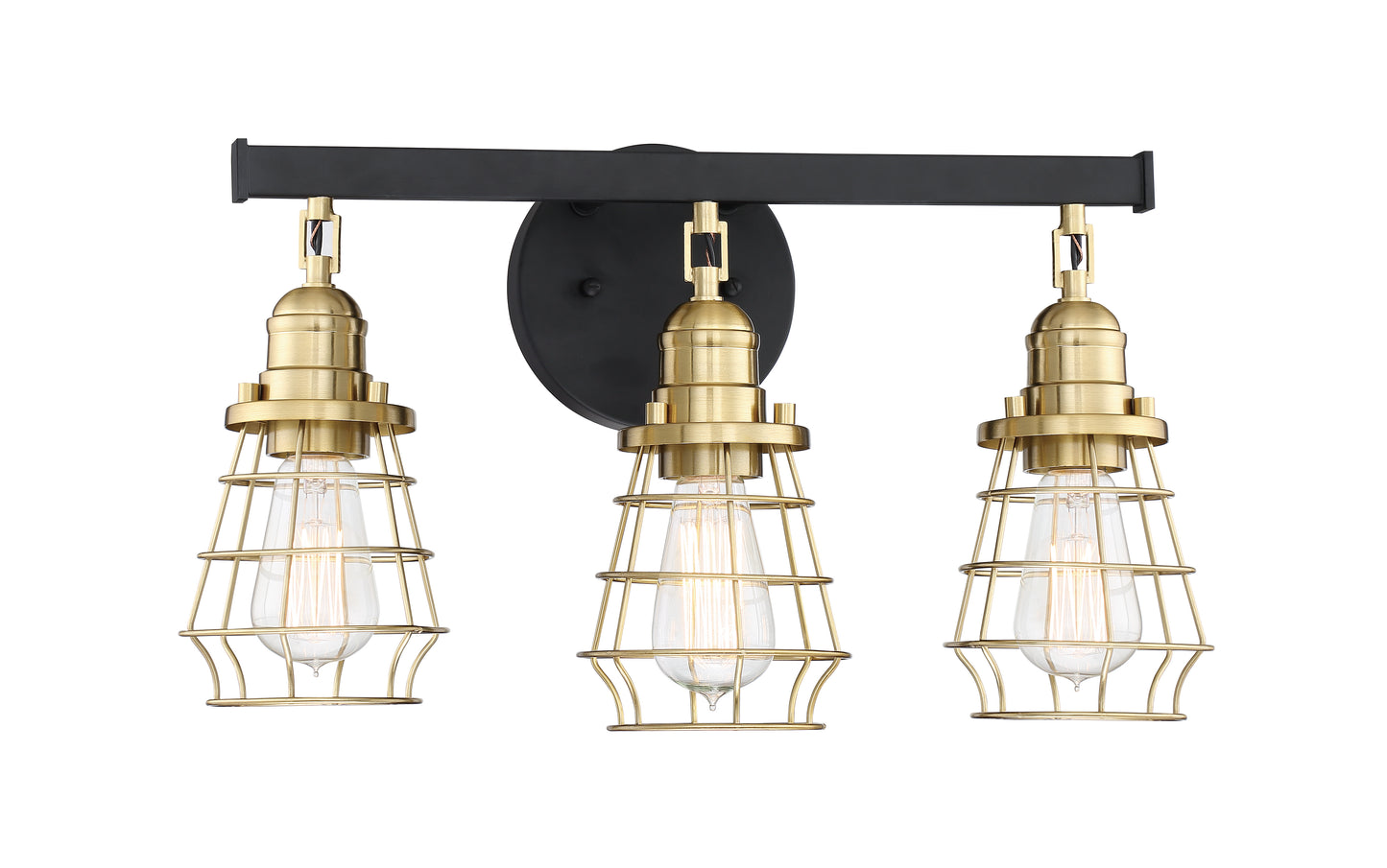 50603-FBSB - Thatcher 3 Light 19" Wide Vanity Light - Flat Black / Satin Brass