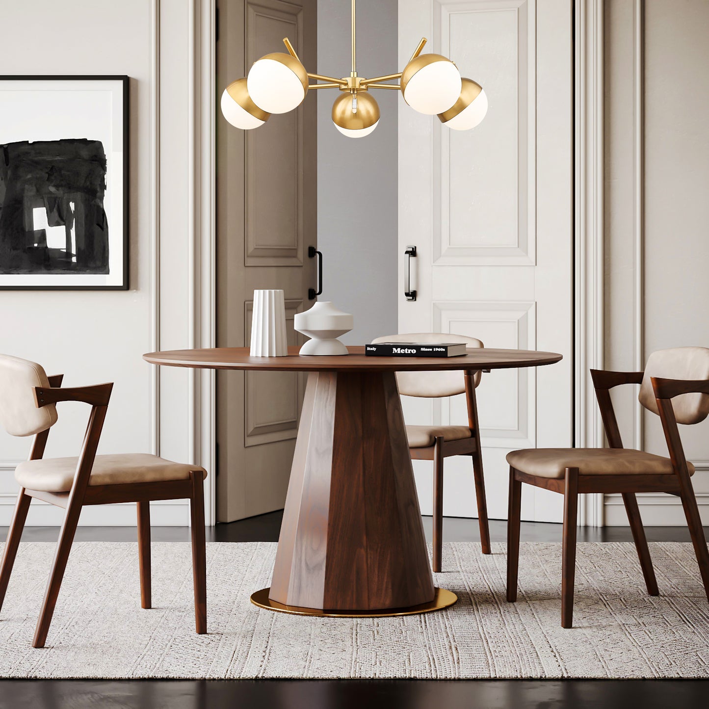 7517-5MGLD - Realm Sphere 5 Light 32" Chandelier - Modern Gold