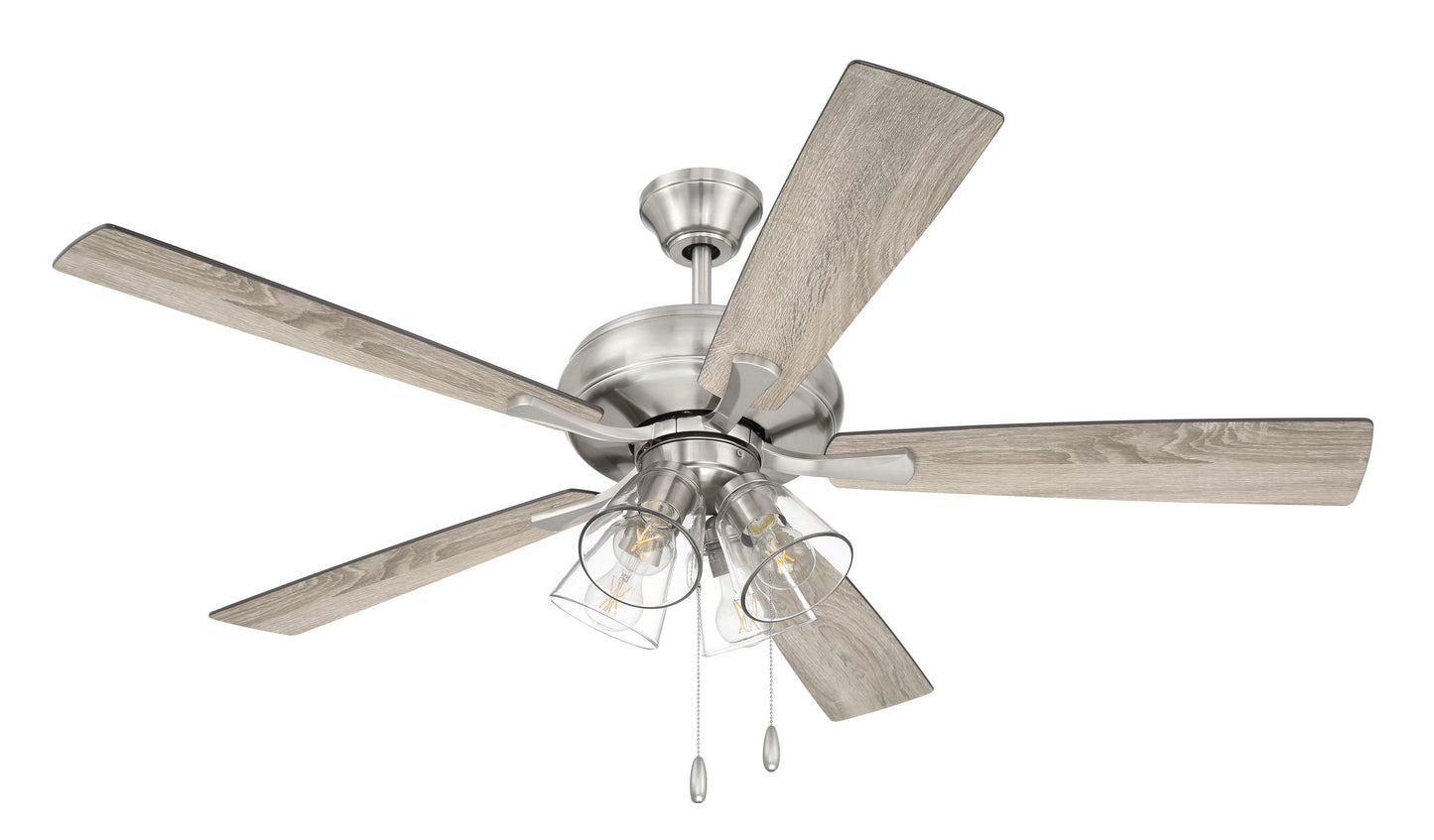 ECF104BNK5-DWWLN - Eos Clear 4 Light 52" 5 Blade Ceiling Fan with Light Kit - Brushed Nickel