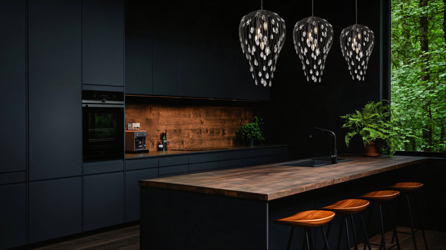 1957P15-MB - Gabriella 5 Light 15" Pendant - Matte Black
