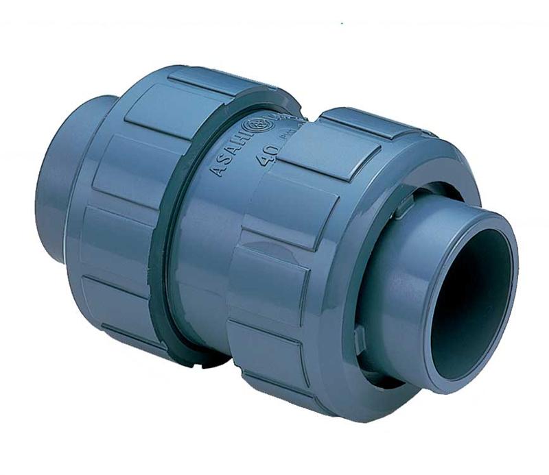 1210015 - 1-1/2" True Union In-line Ball Check Valve - PVC, Socket/Threaded, EDPM Seal