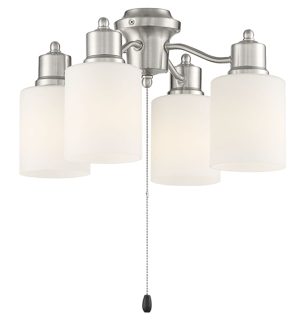LK403107-BNK-WG-LED - 4 Light Universal Energy Star Fan Light Kit in Brushed Polished Nickel w White Glass