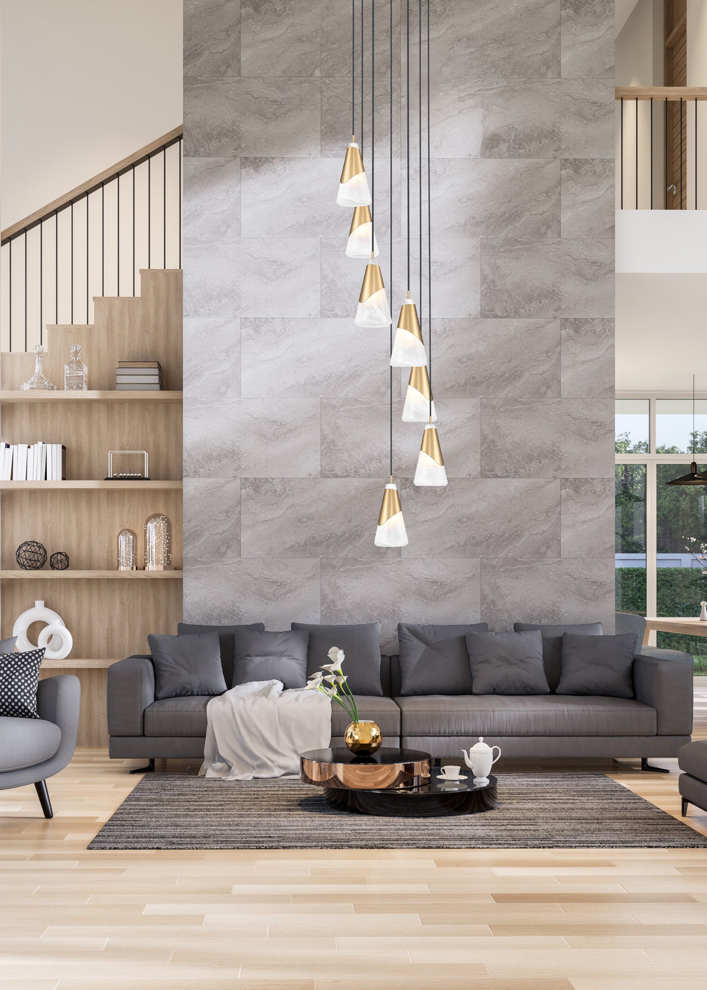 828P6-7R-MGLD - Aimie 7 Light 18" Chandelier - Modern Gold