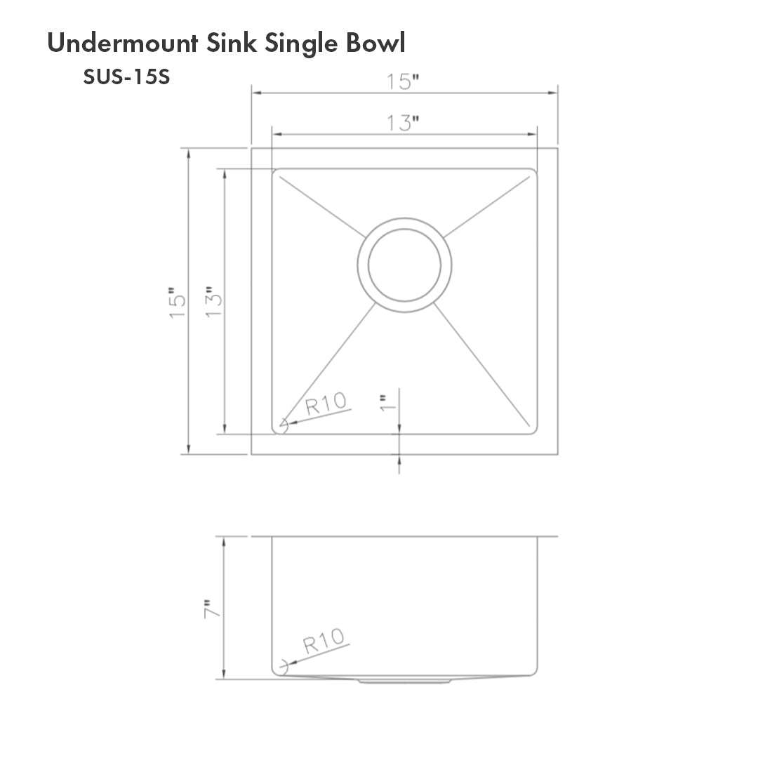 SUS-15S - 15" Boreal Undermount Single Bowl Satin Stainless Steel Bar Kitchen Sink