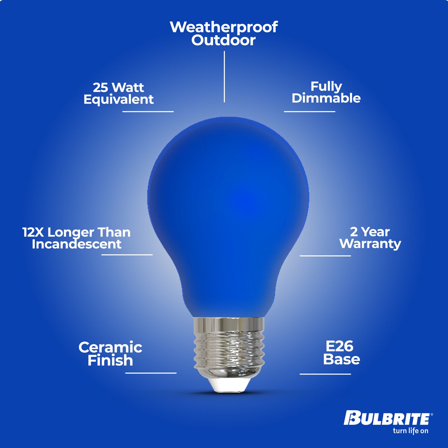 776109 - Filaments Dimmable Ceramic Blue A19 LED Light Bulb - 4.5 Watt - 10 Pack