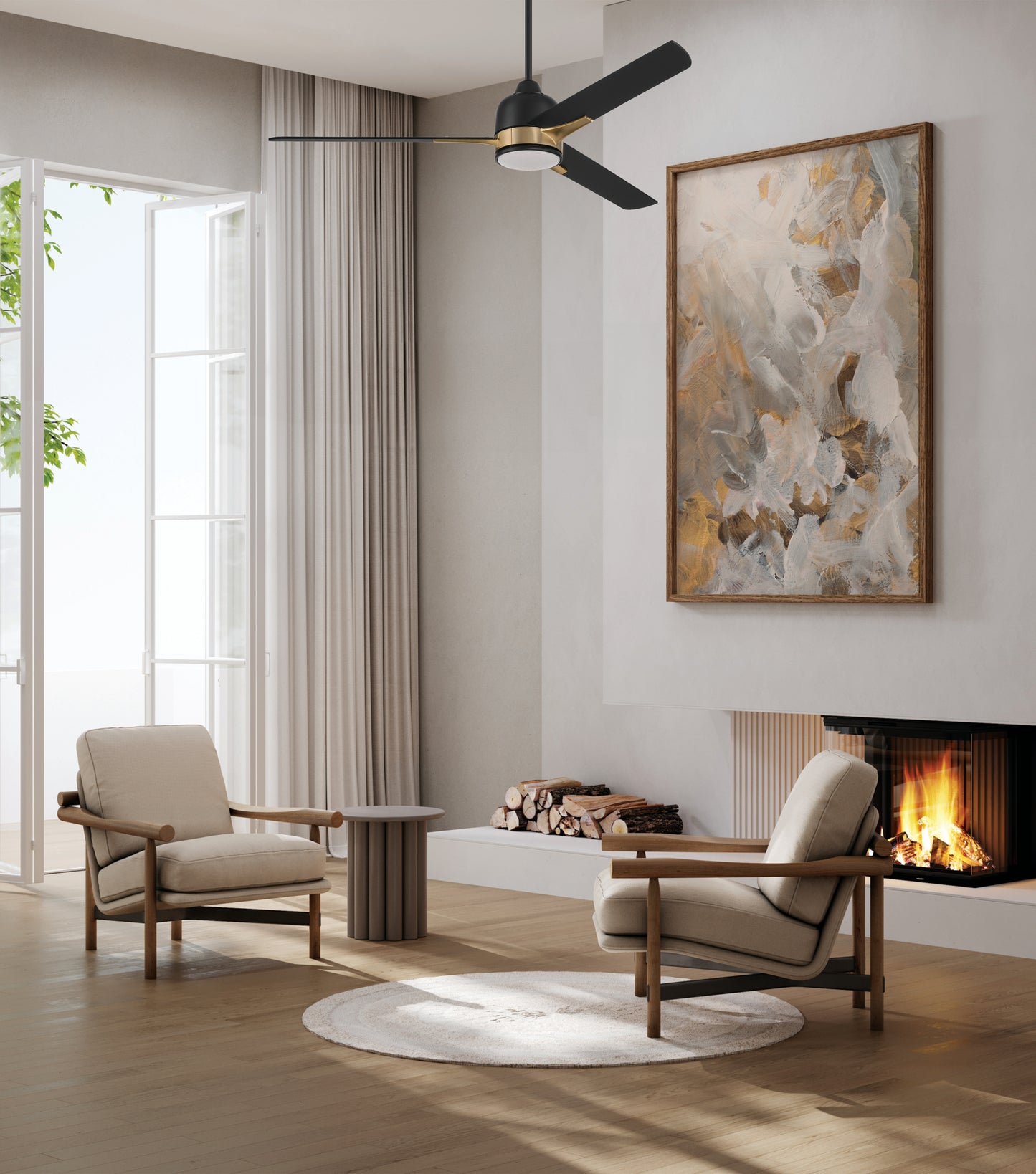 FUL52FBSB3 - Fuller 52" 3 Blade Ceiling Fan with Light Kit - Flat Black / Satin Brass
