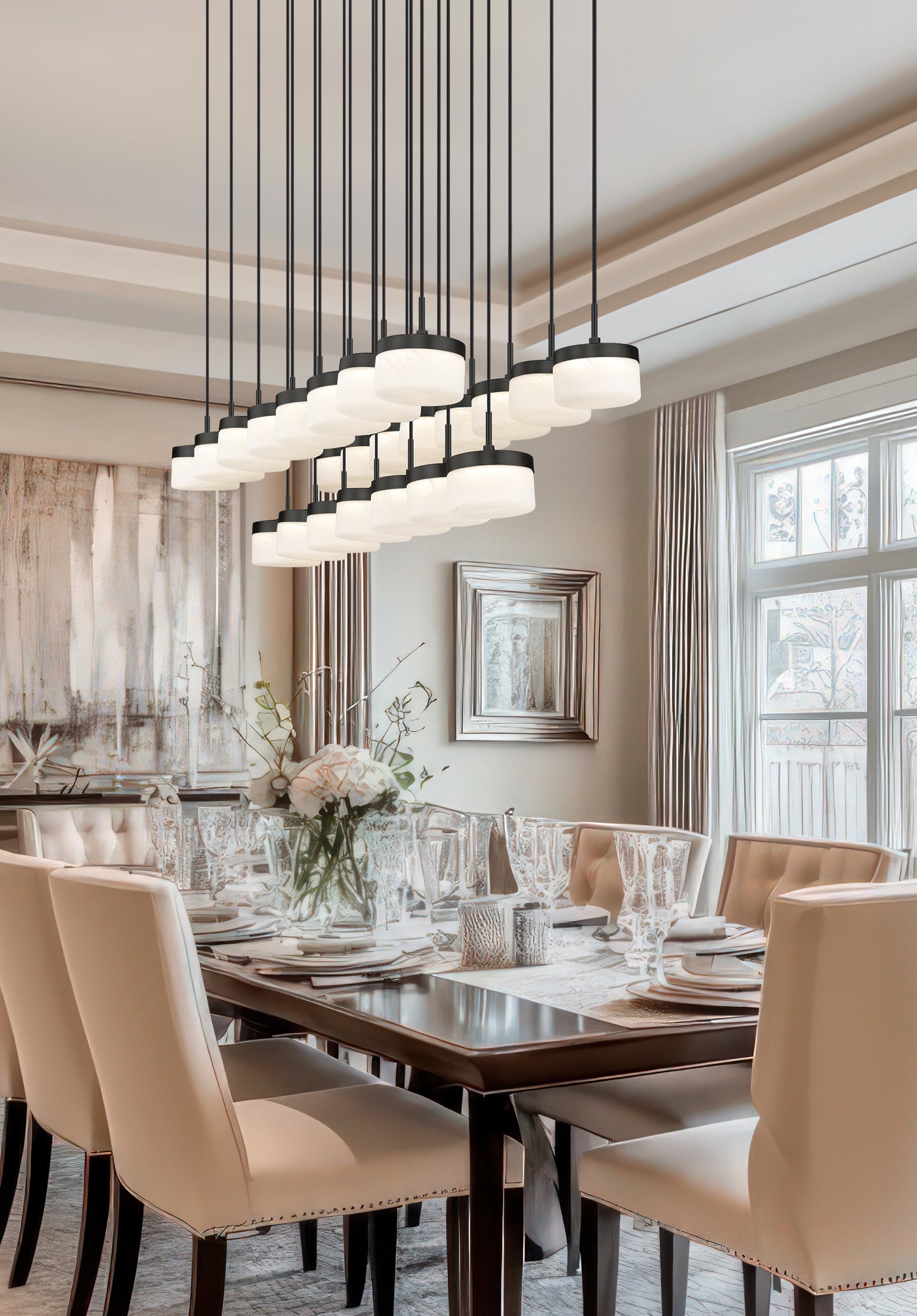 827P6-23L-MB-LED - Renaud 23 Light Linear 59" Chandelier - Matte Black