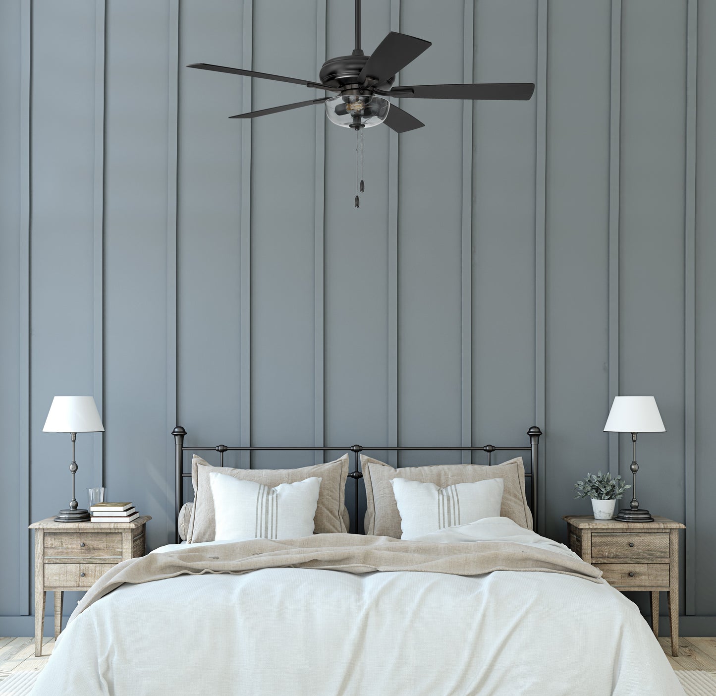 ECF201FB5-FBGW - EOS 2 Light Clear Bowl 52" Ceiling Fan 52" 5 Blade Ceiling Fan with Light Kit - Flat Black