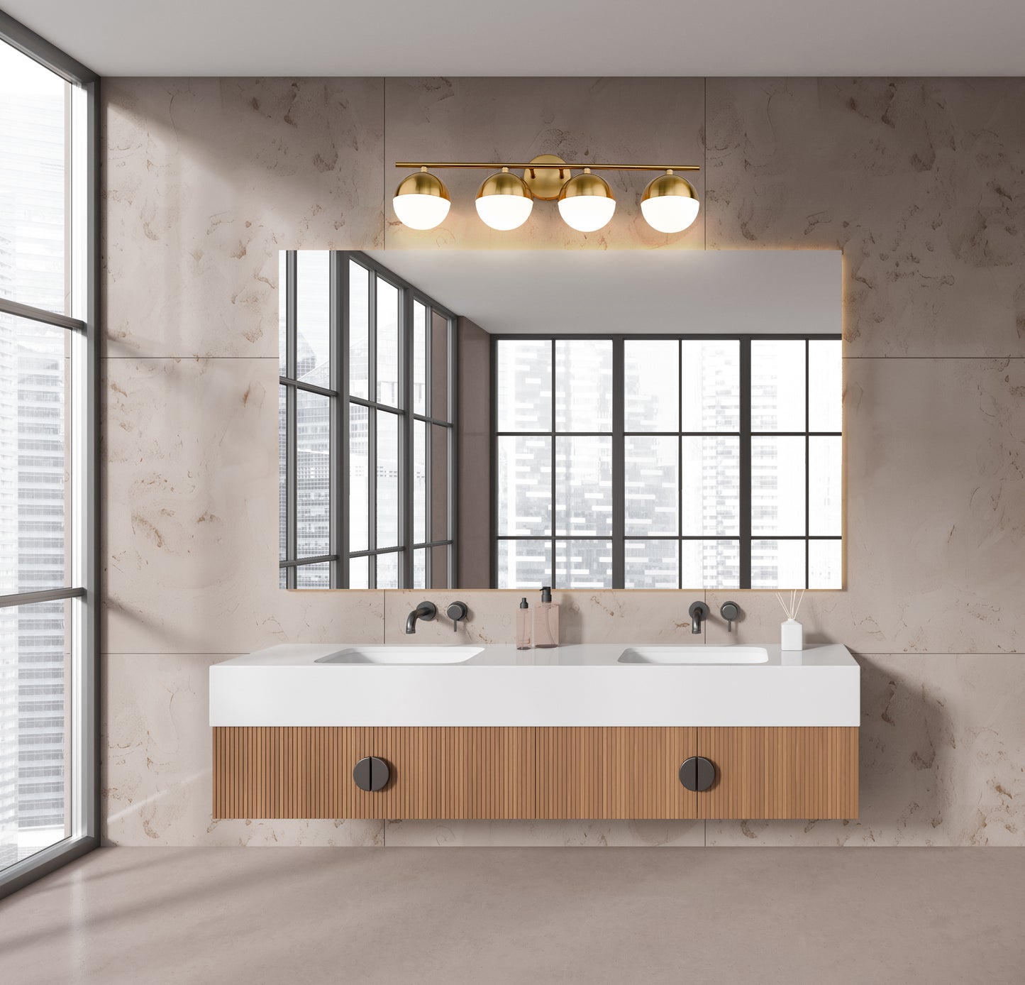 7517-4V-MGLD - Realm Sphere 4 Light 32" Vanity - Modern Gold