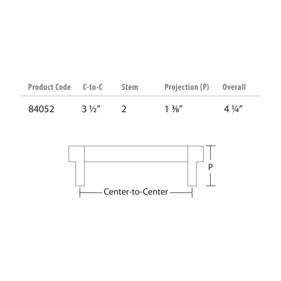 84052 - 3-1/2" Centers Knurled Bar Rectangular Stem - Satin Brass