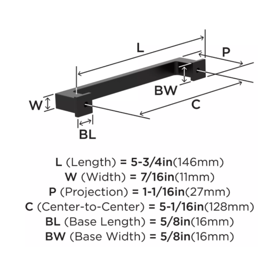 BP37032MB - Bridgeport 5-1/16" Center-to-Center Bar Pull - Matte Black