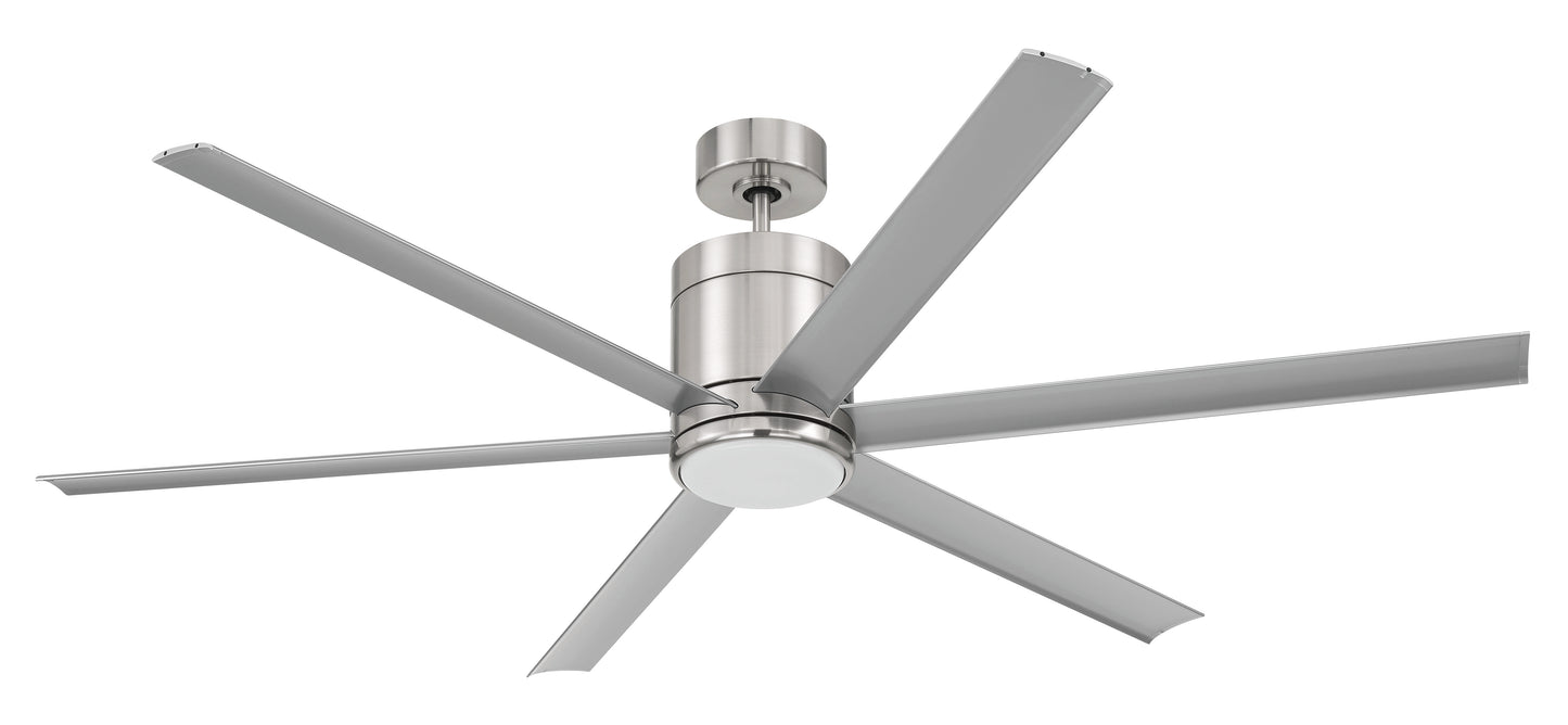TTE65BNK6 - Tate 65" 6 Blade Indoor Outdoor Ceiling Fan with Light Kit - Brushed Nickel