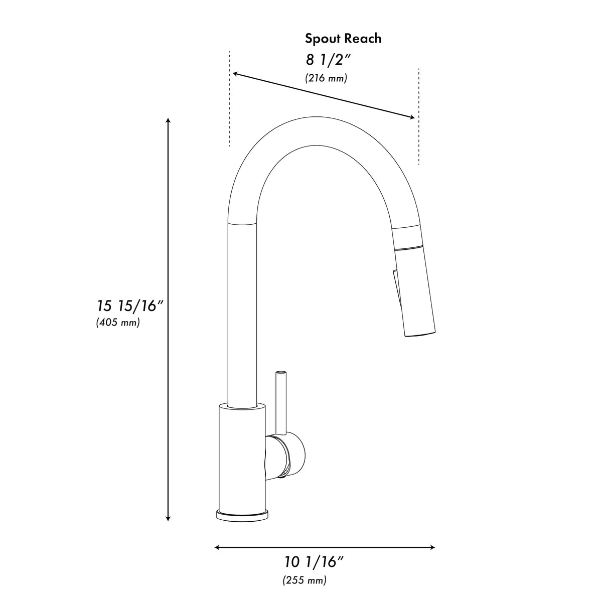 RBCN1-KF-CB - Rubicon Pull Down Single Handle Kitchen Faucet in Champagne Bronze
