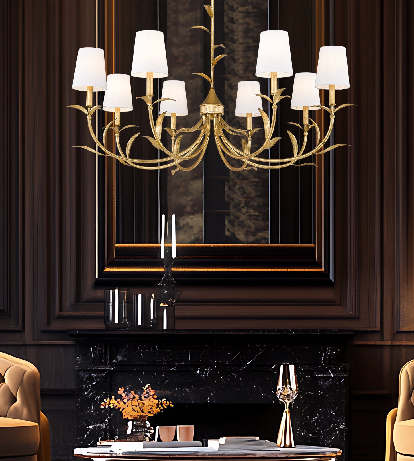 830-42GLF - Aslin 8 Light 42" Chandelier - Gold Leaf