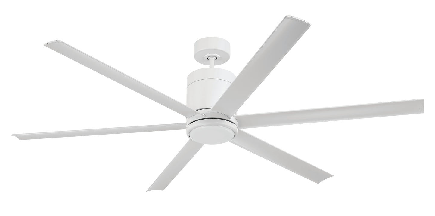 TTE65W6 - Tate 65" 6 Blade Indoor Outdoor Ceiling Fan with Light Kit - White