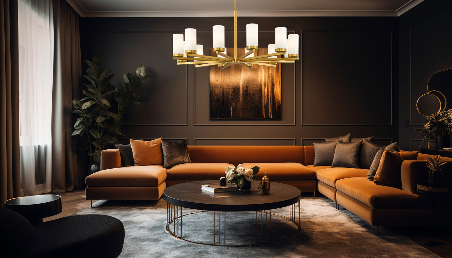 3044-12MGLD - Danica 12 Light 39" Chandelier - Modern Gold