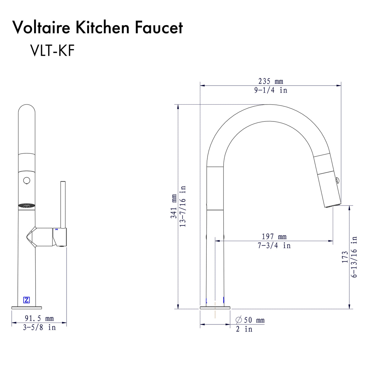 VLT-KF-BN - Voltaire Pull Down Kitchen Faucet in Brushed Nickel