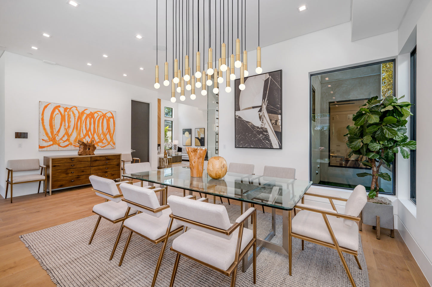 1956P-23L-MGLD - Stari 23 Light Linear 54" Chandelier - Modern Gold