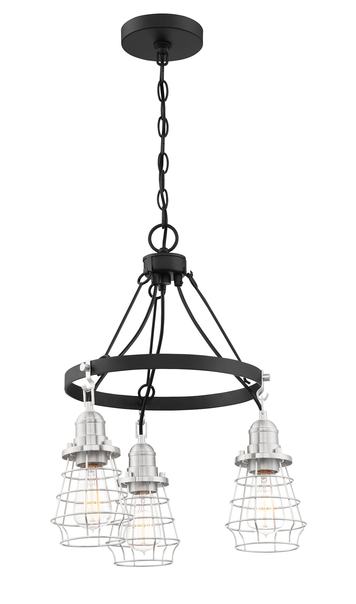 50623-FBBNK - Thatcher 3 Light 18" Wide Chandelier - Flat Black / Brushed Polished Nickel