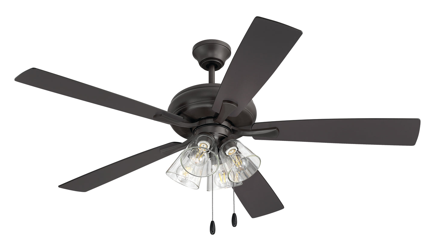 ECF104CBZ5-CBZWLN - Eos Clear 4 Light 52" 5 Blade Ceiling Fan with Light Kit - Classic Bronze