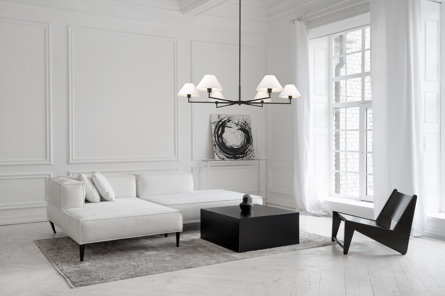 744-63R-MB - Leila 6 Light 63" Chandelier - Matte Black