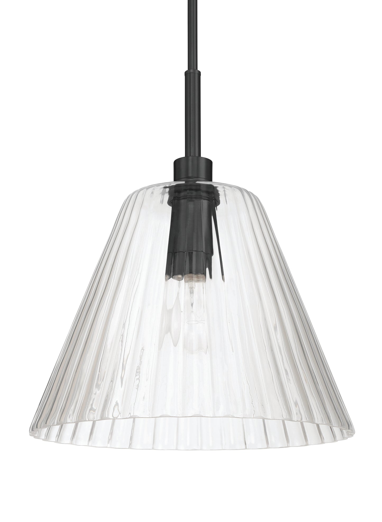 61192-FB - Pleated 1 Light 14" Wide Pendant - Flat Black
