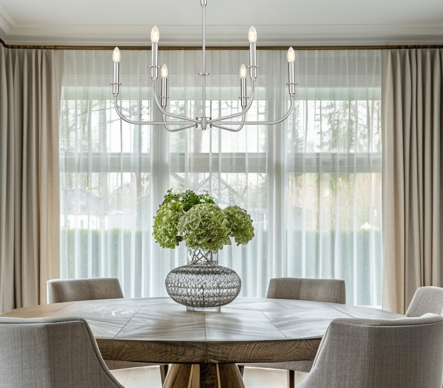 3049-32BN - Tova 6 Light 36" Chandelier - Brushed Nickel