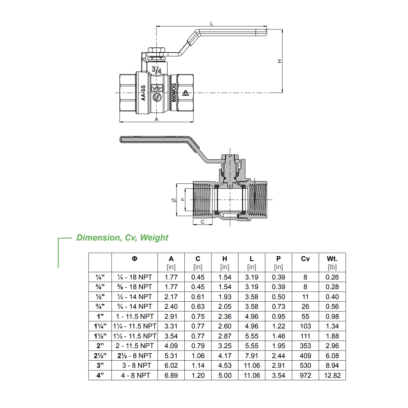 5592AB 1 - 1 '' Lead Free Full Port Brass Ball Valve, FNPT x FNPT