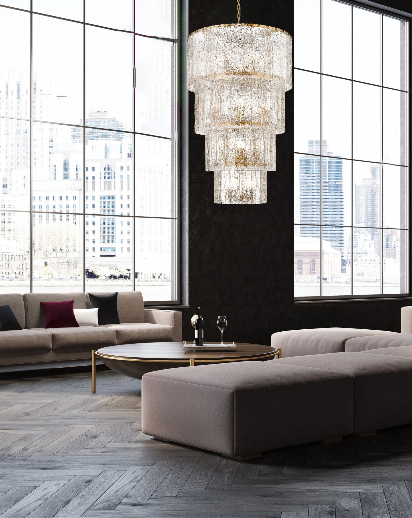 1943-48MGLD - Glacier 18 Light 31" Chandelier - Modern Gold