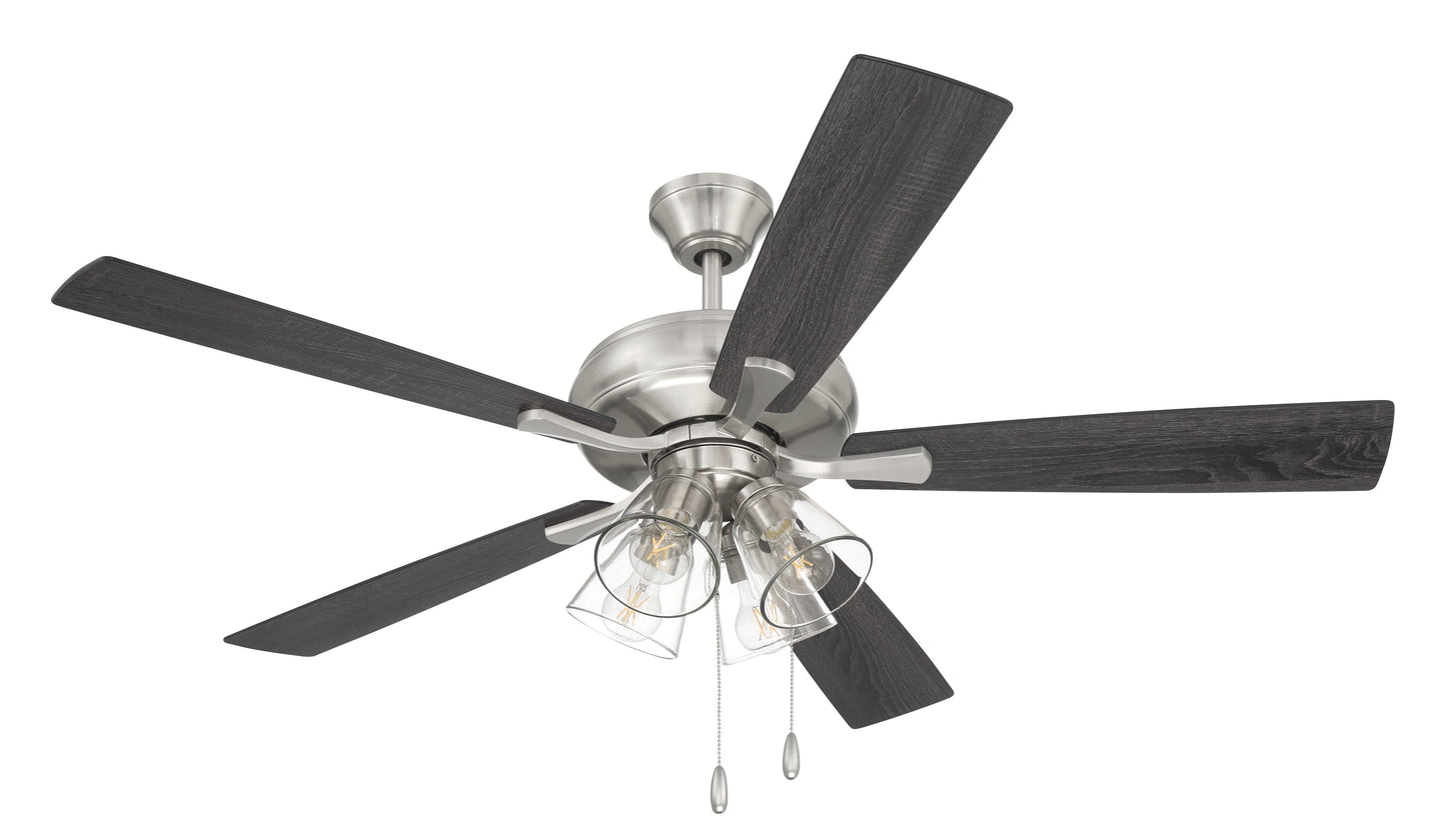 ECF104BNK5-BNGW - Eos Clear 4 Light 52" 5 Blade Ceiling Fan with Light Kit - Brushed Nickel
