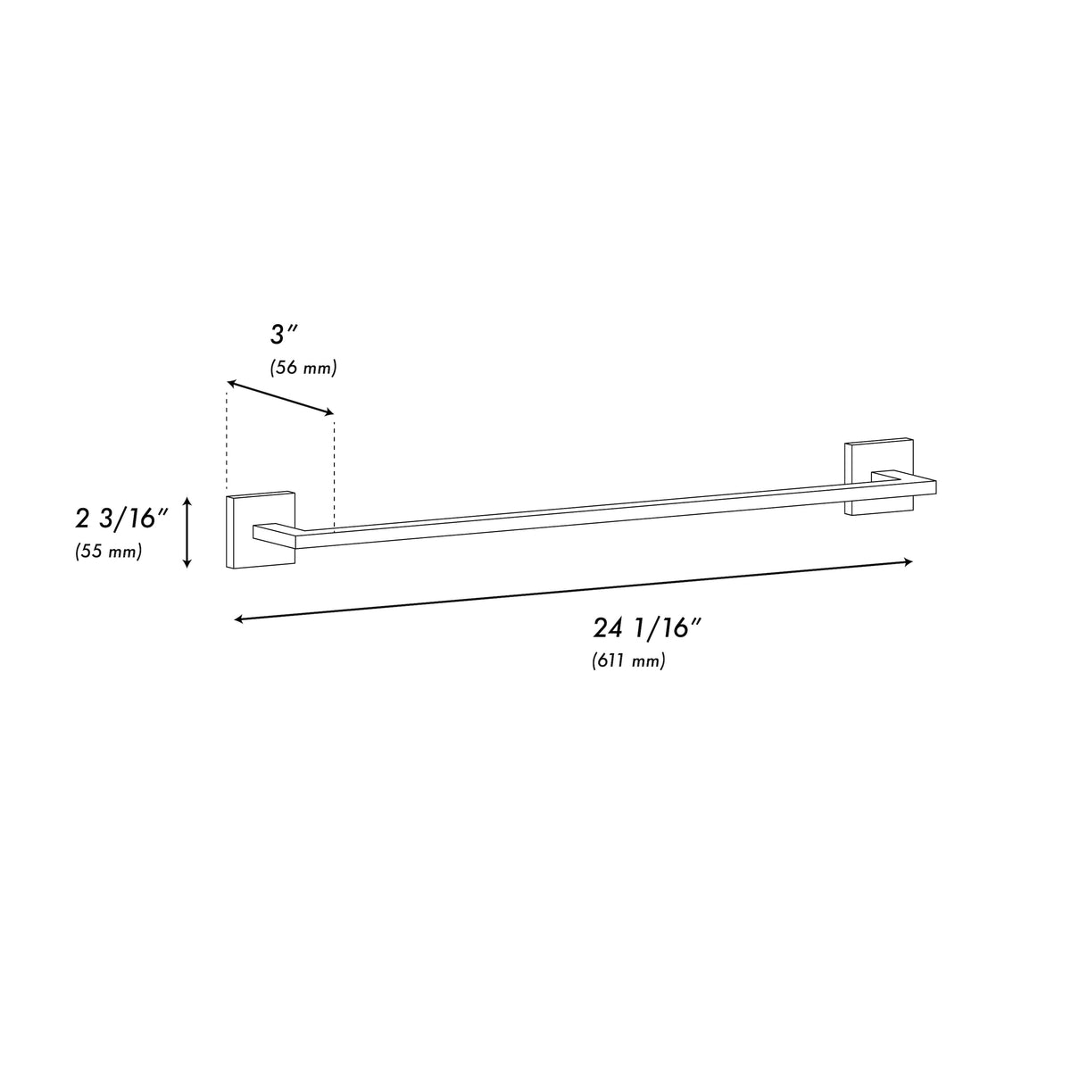 RBCN1-TR-BN - Rubicon 24" Towel Rail in Brushed Nickel