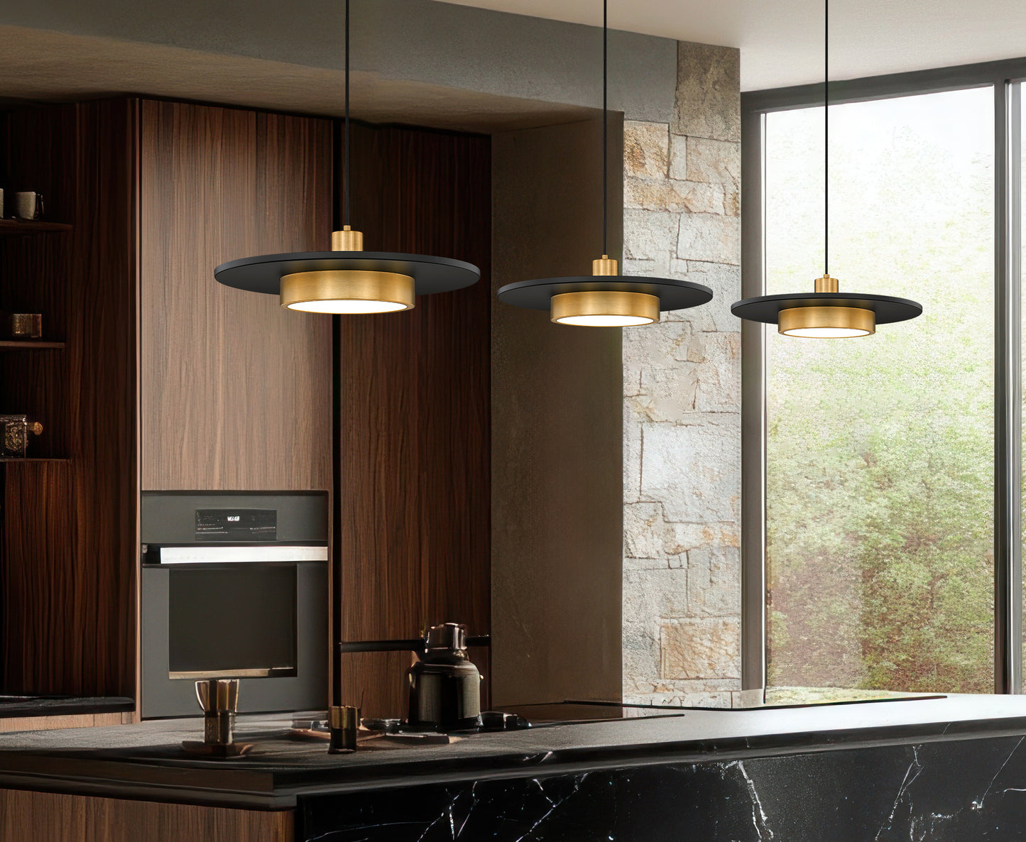 829P20-MB-MGLD-LED - Ludo 1 Light 20" Pendant - Matte Black / Modern Gold