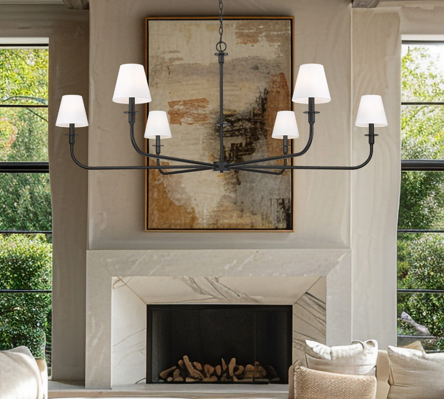 3049-62MB - Tova 6 Light 66" Chandelier - Matte Black