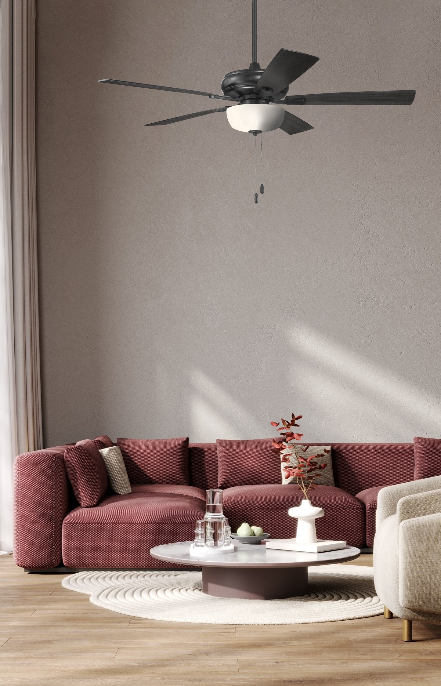 ECF211FB5-FBGW - EOS 2 Light Frosted White Bowl 52" Ceiling Fan 52" 5 Blade Ceiling Fan with Light Kit - Flat Black
