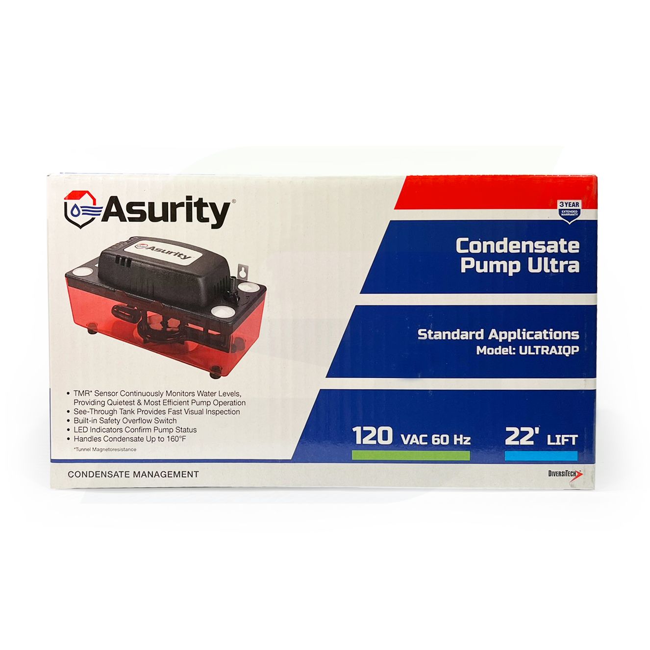 ULTRAIQP - Asurity Condensate Pump - 22 Feet of Lift - 120V