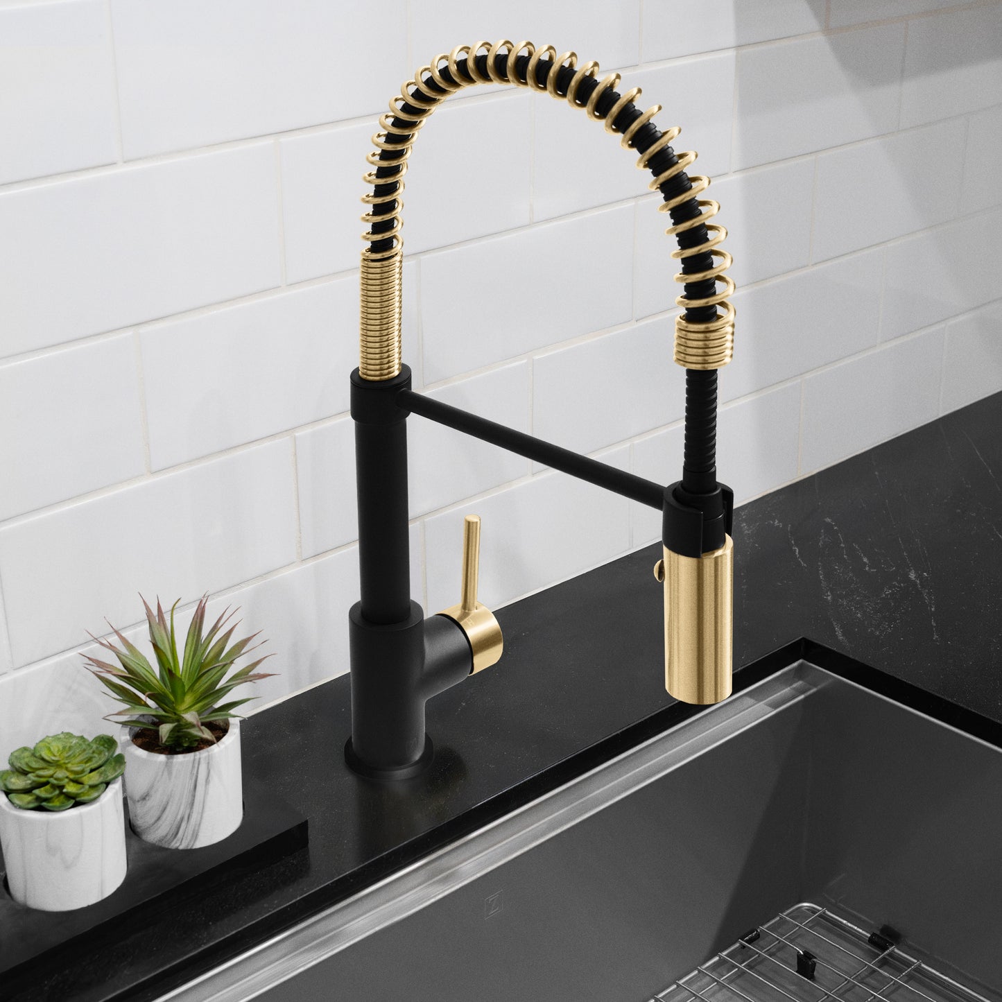 SRA-KF-ZMBCB - Autograph Edition Sierra Pull Down Spring Single Handle Kitchen Faucet in Matte Black and Champagne Bronze