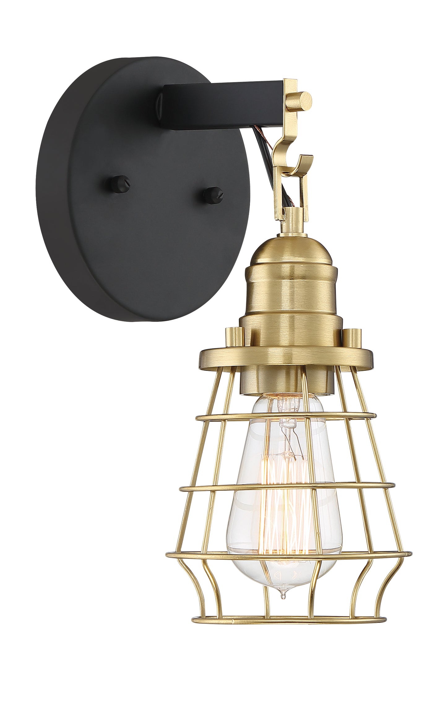50601-FBSB - Thatcher 1 Light 11" High Wall Sconce - Flat Black / Satin Brass