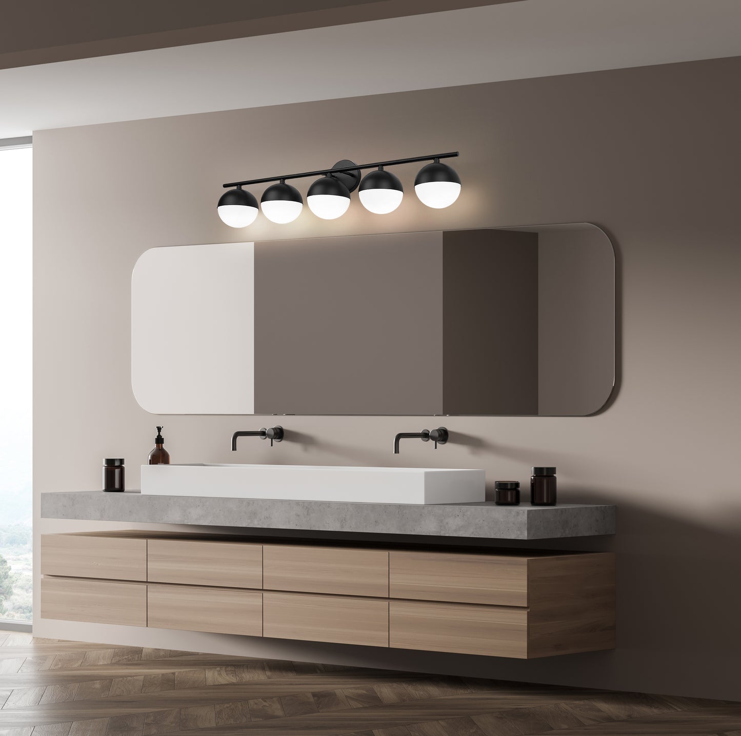 7517-5V-MB - Realm Sphere 5 Light 40" Vanity - Matte Black