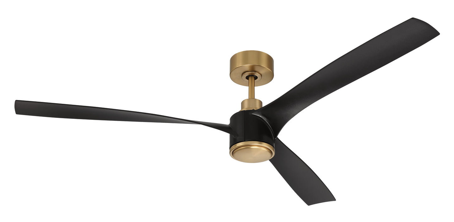 PHB60FBSB3-NWF - Phoebe 60" Indoor Ceiling Fan without Wifi 60" 3 Blade Ceiling Fan with Light Kit - Flat Black / Satin Brass