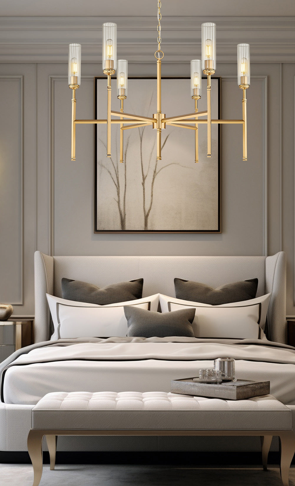 3047-6MGLD - Esme 6 Light 38" Chandelier - Modern Gold