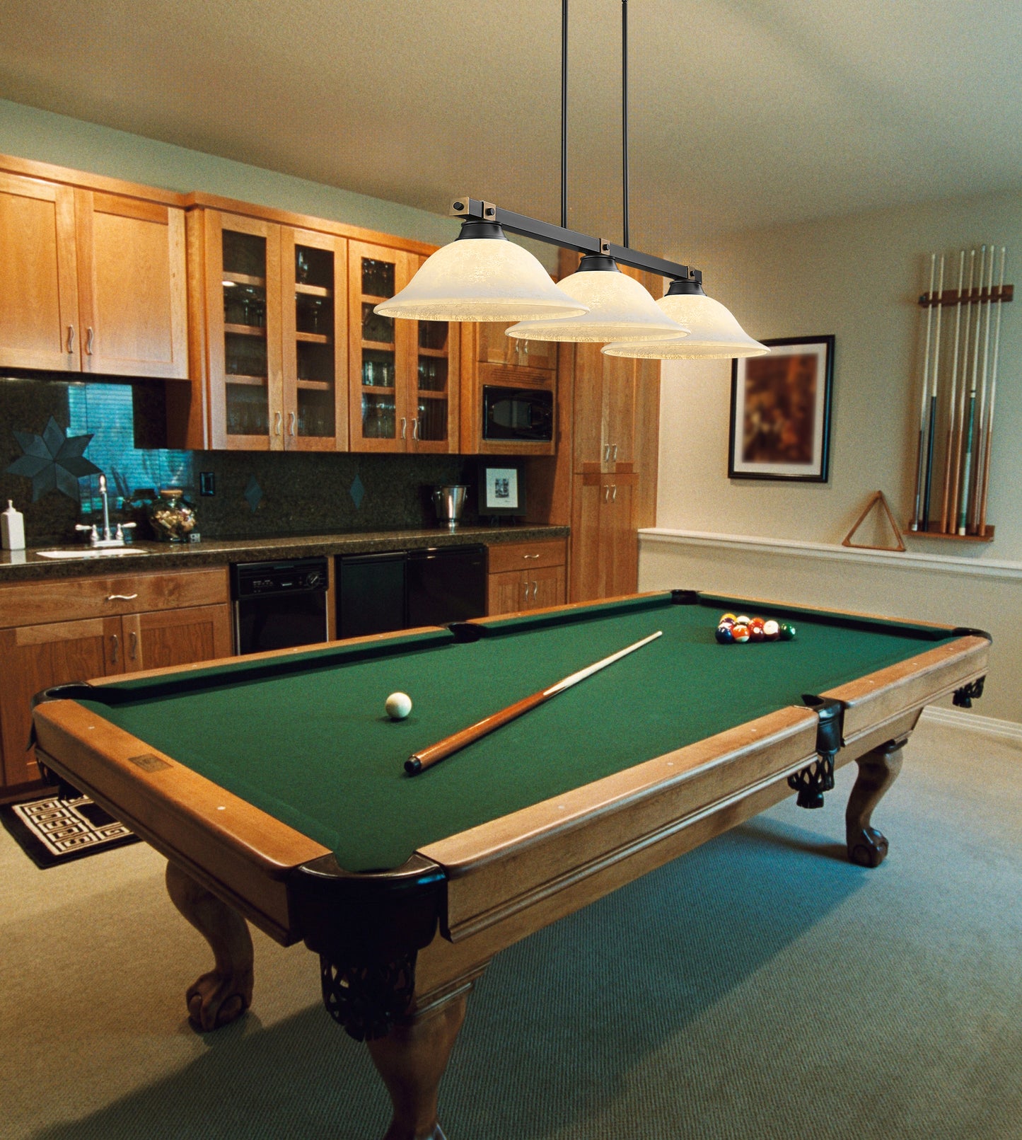 1955-3MB-RB-WM16 - Bronte 3 Light 55" Billiard - Matte Black / Rubbed Brass