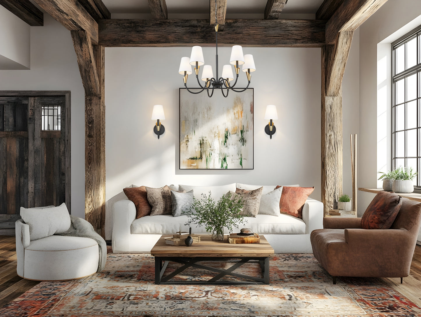 4014-32MB-MGLD - Claudelle 6 Light 32" Chandelier - Matte Black / Modern Gold